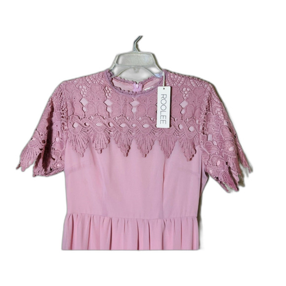 NWT Roolee Fiona Lace Pink Eyelet Maxi Dress Small Cottagecore Fairy Twee - Picture 3 of 9